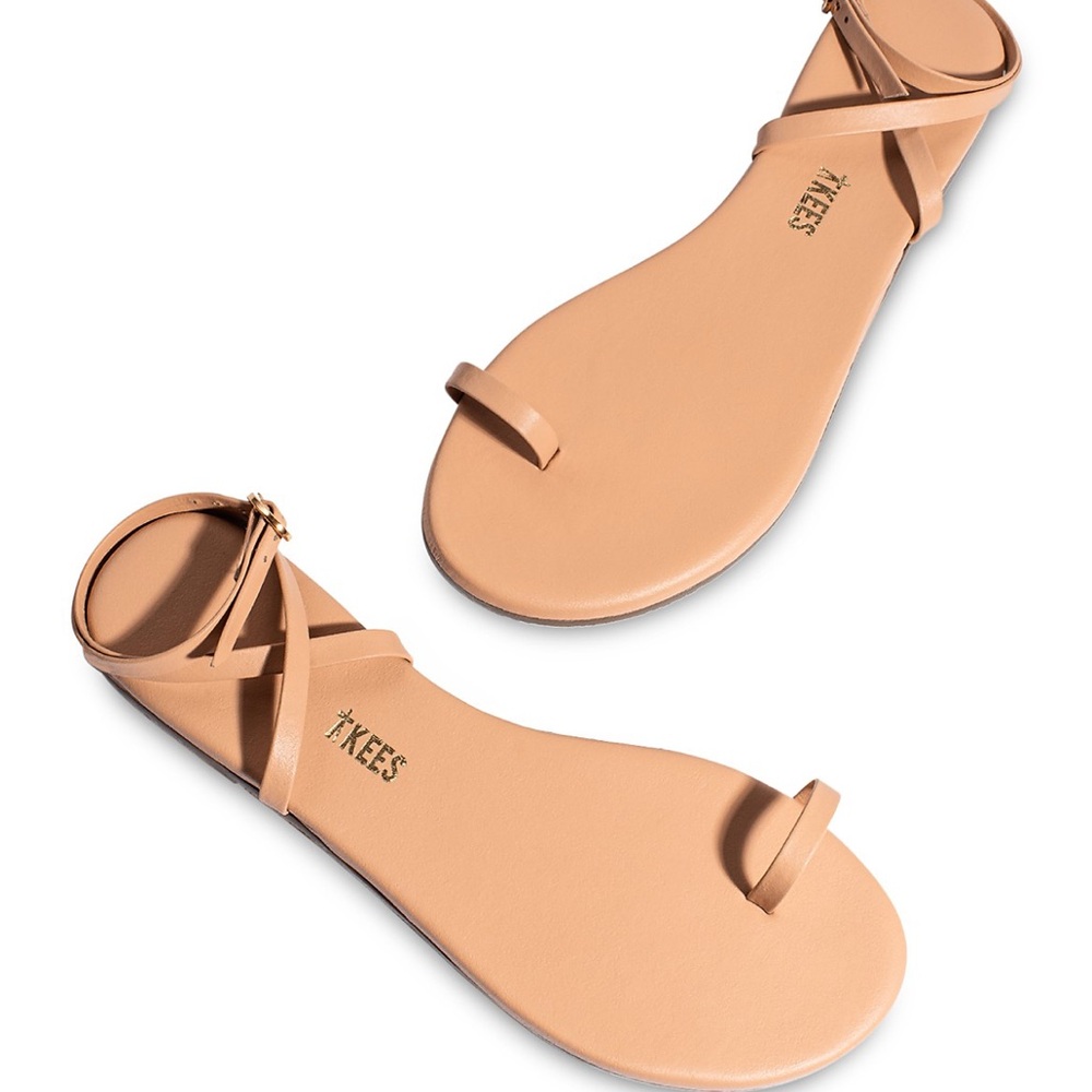 TKEES Nude/Tan Minimal Leather Toe-Loop Sandals